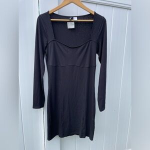 NWT L Black Rib Knit Bodycon Dress with Sweetheart Neckline